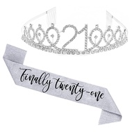 21st Birthday Crown and Ribbon Glitter ribbon with crystal crown, the perfect gift for your 21st bir