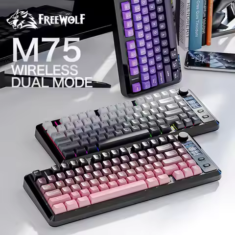 FREE WOLF M75 82-Key Compact Wireless Gaming Keyboard - Dual Mode (Bluetooth/2.4G) RGB Backlit OLED 