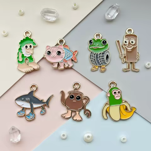 7pcs Enamel Cartoon Charms Classic Mountains And Rivers Design for DIY Jewelry Making Pendants Neckl