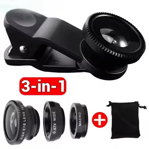3in1 Fisheye Wide Angle Micro Camera Lens For iPhone Xiaomi Redmi 3IN1 Zoom Fish Eye Len on Smartpho