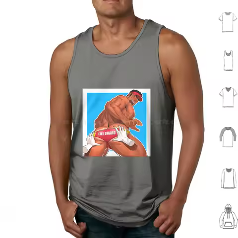 Bara Life Guard Booty Tank Tops Print Cotton Animecore Bara Yaoi Anime Bara Tiddies Manga Gym Art Qu