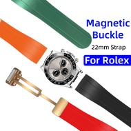 For Rolex Silicone Watch Strap 22mm Rubber Watch Band Black Submariner Curved End Water Ghost Bracelet Wrist Belt Gold Buckle Clasp for Men Women Waterproof Sport Watchbands