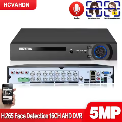 H.265 16 Channel Hybrid DVR HD 5MP 16CH AHD DVR Security Camera System Kit 6 IN 1 CCTV Digital Video