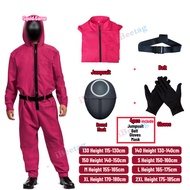 Squid game ชุดชุดคอสเพลย์ผู้หญิงสำหรับผู้ใหญ่และจั๊มพ์สูทสำหรับเด็กพร้อมหน้ากากป้องกันสำหรับทั้งชุดช