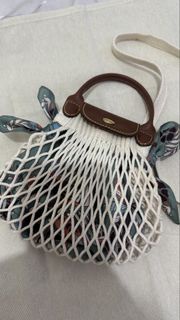 Longchamp 白色迷你網袋+Longchamp絲巾