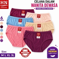 KATUN TURPIN HS 6 Pcs Pack HN Panties PremiumWanita, Soft, Comfortable Cotton Material, Size ML XL X