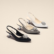 Slingback Shoes 5cm Sparkling PU Leather with Rose Stone H416