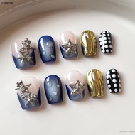 Nhấn vuông ngắn trên móng tay với thiết kế sao biển 3D Bấm vào Mẹo của Nails cho DIY Nail Design Art