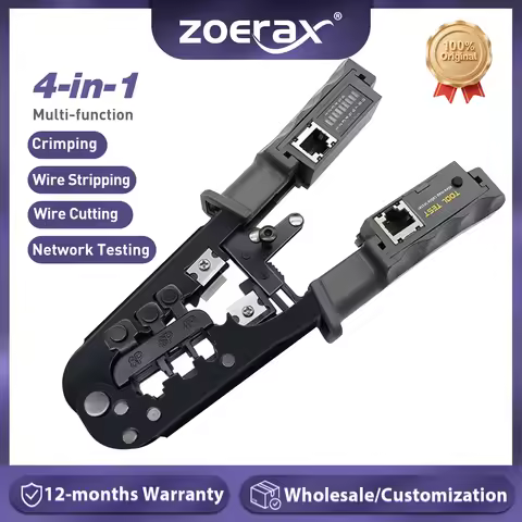 ZoeRax RJ45 RJ12 RJ11 Network Crimp Tool 8P6P4P Tester Tool With Strip,Cut,Crimp and Test Functions(