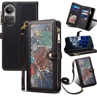 RENO10 Leather Flip Phone Case For OPPO RENO 10 Pro Reno10 Pro+ Flower Painted Wallet Card Holder Cover Casing