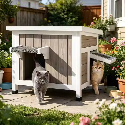 22" Insulated Wooden Outdoor Cat House Feral Cat with Open Roof