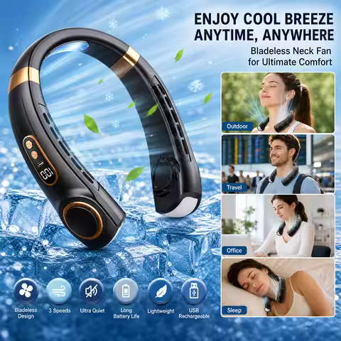 Mini Hanging Neck Fan, 2026 Upgraded Neck Portable Fan, Hands Free Bladeless Fan with LED Digital Di