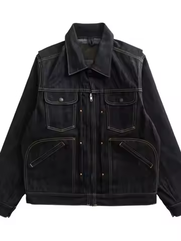 Zhan 539XX Sauce Mens Jacket Vintage Rainbow Sanforized Selvedge Denim 26MJZ Classic Design 14.5 Oz 