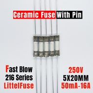 5PCS LF 216 Fast blow ceramic Fuse With pin 5*20 5x20mm 250V 50MA 80MA 0.1A 125MA 0.2A 1A 2A 3.15A 4