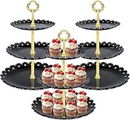 Set of 3 Pieces 3 Tier Dessert Stand Fruit Plate Cupcake Plastic Black Cup Cakes Desserts Fruits Can