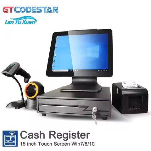 Desktop POS Computer Cash Register Touch Screen All in One POS System Terminal Machine with Scanner 