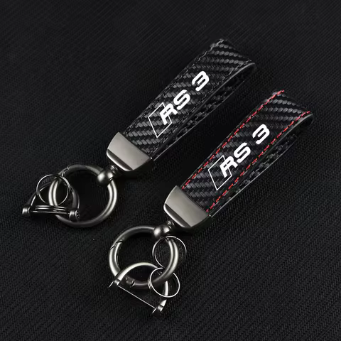 Carbon Fiber Leather Rope Car Keychain Key Chain Pendant Keyring Horseshoe Buckle for RS3 RS4 RS6 RS