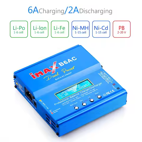 HTRC iMAX B6 AC RC Charger 80W B6AC 6A Balance Charger Digital LCD Screen Li-ion LiFe Nimh Nicd PB L