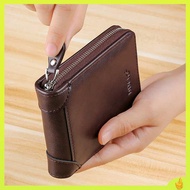 dompet lelaki kulit original beg dompet lelaki Retro Versatile Wallet Men's Short Zipper Tukar beg Clip Wanita Kulit Klip Kad Muda Gaya Murid