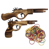 Pack of 2 Wooden Rubber Band Gun Handmade Play Set Shotgun Toy Fake Gun Toy Minigun for Kids