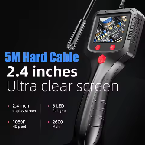 2.4" IPS Color Screen Endoscope Camera 1080P HD IP68 Waterproof 5m Rigid Cable Inspection Camera for