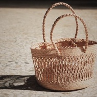 藺草編織 | 直條紋小野餐籃