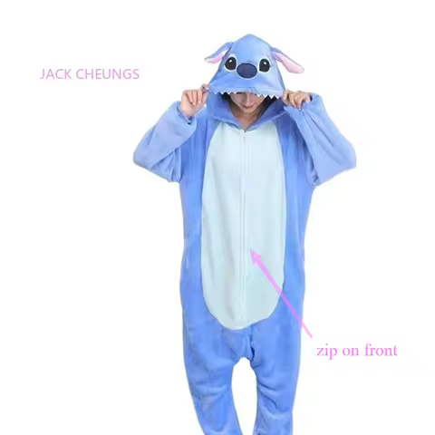 Zip Stitch Cosplay Costume Stitch Lilo Costume Jumpsuit Onesies Pajamas Hooded Sleepwear Animal Kigu