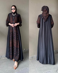 Gamis Set Hijab Batik Etnik || Gamis Lebaran Wanita Rayon Terbaru