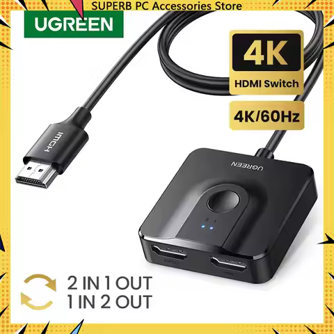 UGREEN HDMI Switch 4K60Hz with 3.3FT HDMI Cable, Bidirectional HDMI-compatible Splitter 2 in 1 Out H