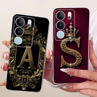 Vivo V29 V2250 Case Vivo V29 Pro V2251 Cover Transparent Luxury Crown A-Z Letters 2D Painted Soft Ca