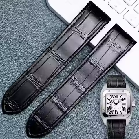 Genuine leather watch strap suitable for cartier Santos strap Santos 100 men's and women's folding b