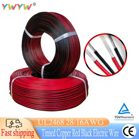 UL2468 28/26/24/22/18/16AWG Tinned Copper Red Black Electric Wire For Car Speaker Fan Led Strip Ligh