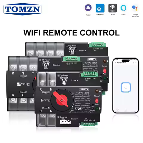 TOMZN WIFI Smart Dual Power Switch 2P 3P 4P AC220V 230V 63A 100A 125A TOQ7e eWeLink Din Rail PC Leve