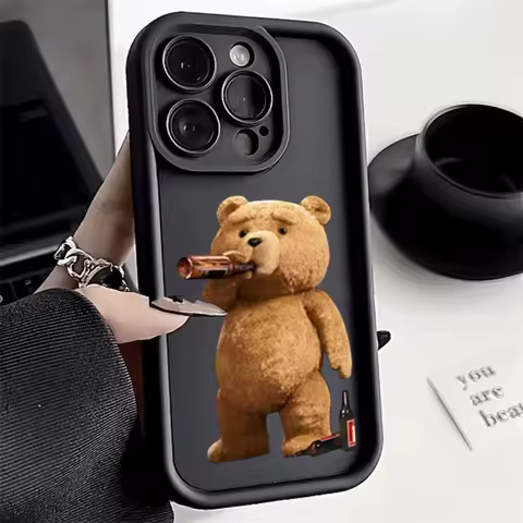 Cute Beer Bear Funny Phone Case For iPhone 13 16 15 14 12 11 Pro Max X XR XS 7 8 16 14 15 Plus SE 20