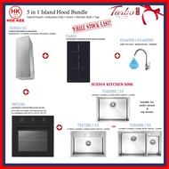 (BUNDLE) TURBO T125ISS-SS ISLAND HOOD + TIA802 INDUCTION HOB + TM73-BK BUILT-IN OVEN + KITCHEN SINK + SINK TAP