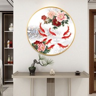 Diy Full Diamond 5D Diamond Painting Rubik's Cube Round Diamond Hand-Stick Diamond Painting Nine Fishes Blessing Flowers Blooming Rich Round Living Room Bedroom Decoration Painting
