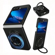 1pc Black Magnetic Folding 360° Rotating Ring Holder, Metal Flip Cover Strong Magnetic Skin-Friendly