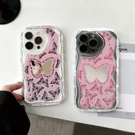 Pink Butterfly Shape Mirror Phone Case Clear Cream Wavy Girly Protective Casing Realme C71 Note 70 C