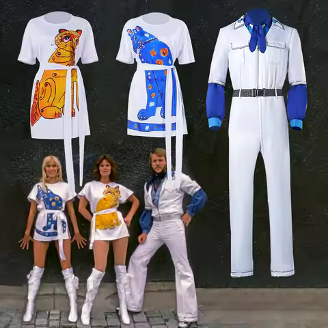 70s Retro Disco Costume Women Vintage Dress Agnetha Anni-Frid Cosplay Halloween Carnival Party Cloth