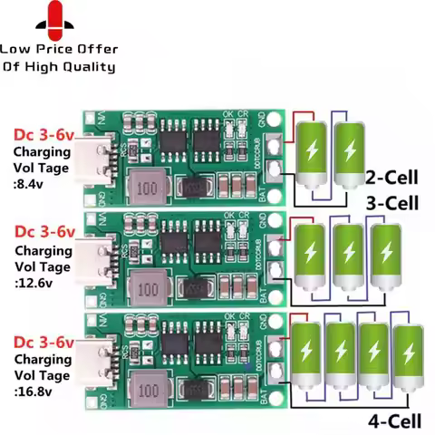 Multi-Cell 2S 3S 4S Type-C To 8.4V 12.6V 16.8V Step-Up Boost LiPo Polymer Li-Ion Charger 7.4V 11.1V 