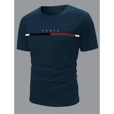 Paris Theme Pattern Print T-shirt,Pattern T-shirt Men's Summer Wear,Men's Clothing