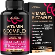Vitamin B Complex for Men & Women - Riboflavin B2, B12, B1, B3, B5, B6, B7, B8, B9 | Vitamin C, Chol