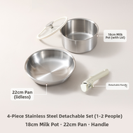 CAROTE | Stainless Steel Non-Stick Detachable Handle Frying Pan & Milk Pot Set