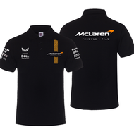 เสื้อโปโลคอตั้งแขนสั้นผ้าฝ้ายแท้ F1 McLaren Racing Team สำหรับผู้ชาย ทรงหลวม สไตล์ลำลอง ฤดูร้อน 2023