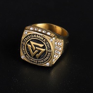 (SALE) R&N RING Stainless Steel Mens Ring Tau Gamma Phi Fraternity Ring with Rhinestone Size 6-13