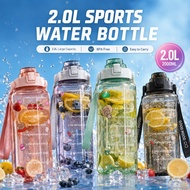 [ Edecom ] 2000ml Reminder Water Bottle With Straw Scale Big Bottle 2 Liter Gym Bottle Sport Water B