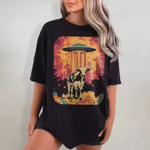 UFO Cow Abduction Shirt – Retro Western Funny Alien Graphic Tee