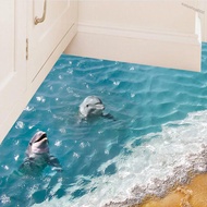 easyshop666 3D Blue Sea Floor Sticker Beach Wall Sticker Waterproof Removable Mural Decals for Home 
