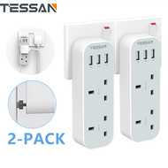 TESSAN Power Socket Extension Plug USB Charger Adapter Multi Plug With 3 USB and 2 AC Outlets 3 Pin UK Plug 250V/3250W/13A Extension Charger Wall Plug Adapter 2-Pack Gray