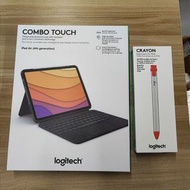 全新 Logitech Combo Touch+Crayon DIGital Pencil For iPad iPad Air 4th/5th  (第 4代 and 5代) 鍵盤護殼配備觸控板+多功能數位筆套裝